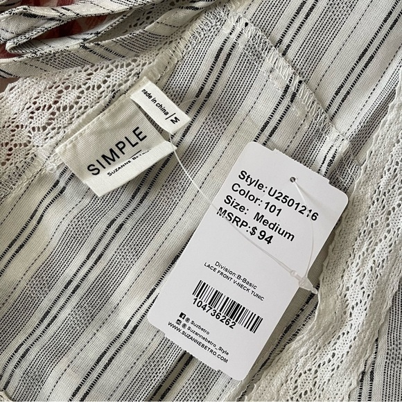 New Simple by Suzanne Betro White and Gray Stripes V-neck Tunic Top US M - Picture 8 of 9